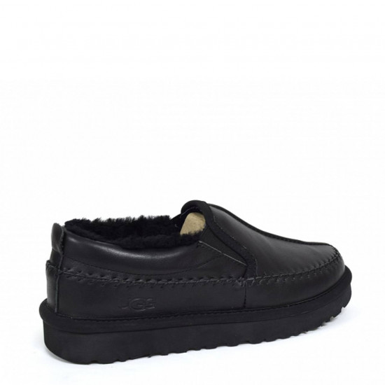 UGG Mens Stitch Slip On Leather Black 