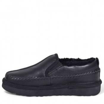 UGG Mens Stitch Slip On Leather Black 