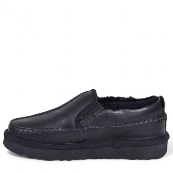 UGG Mens Stitch Slip On Leather Black 